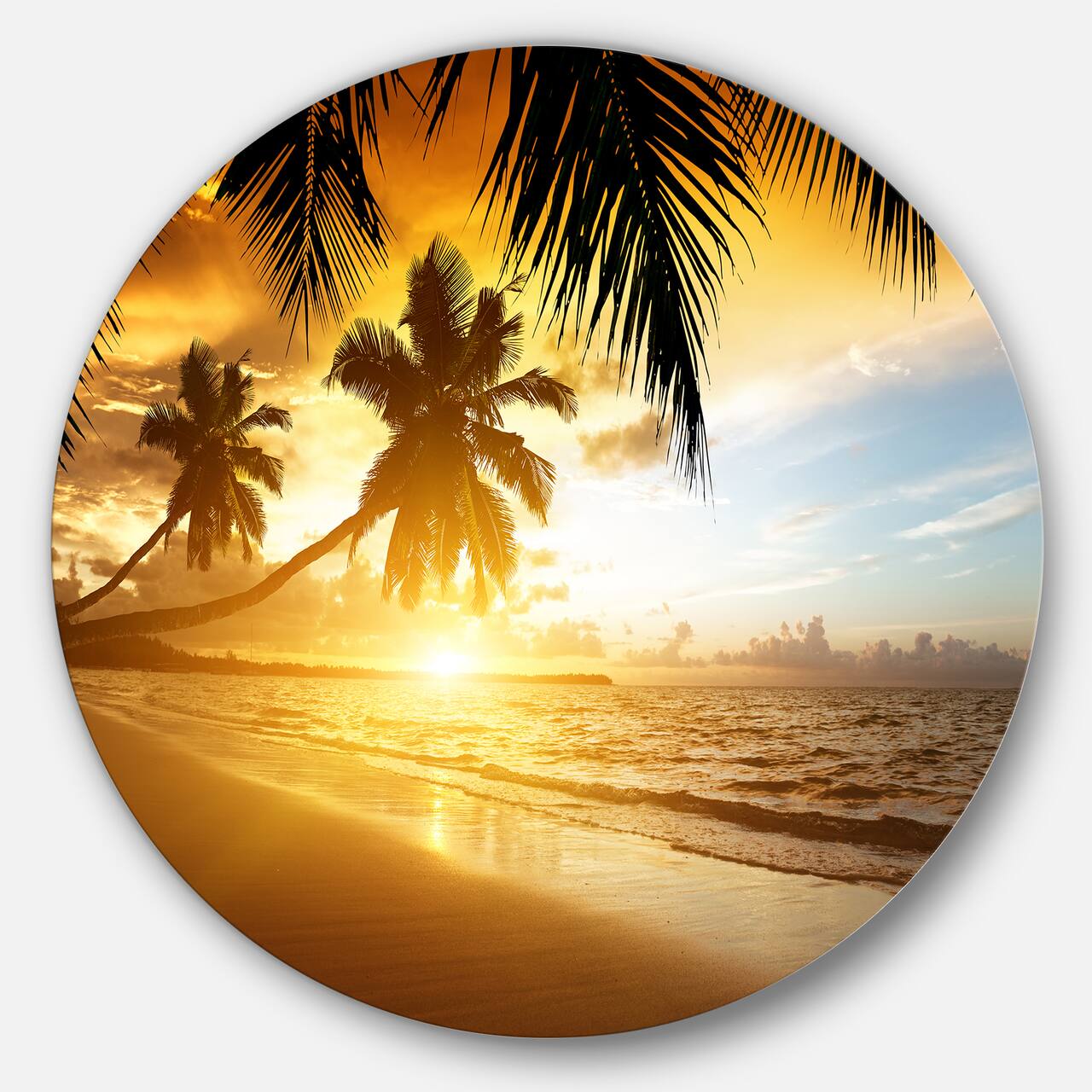 Designart - Sunset over Caribbean Sea&#x27; Disc Photography Circle Metal Wall Art